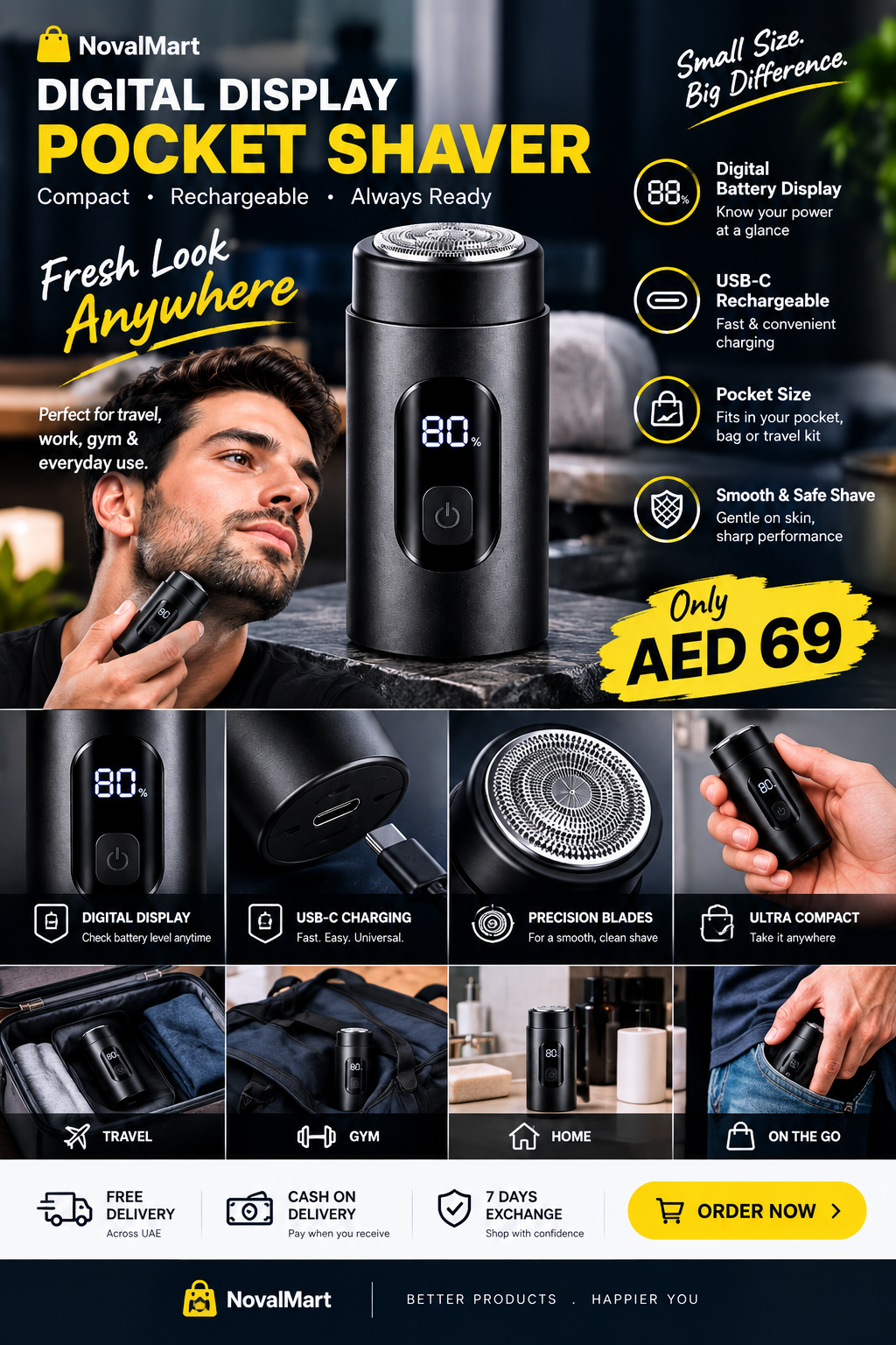 SmartPocket™ Pro – Digital Display Electric Shaver