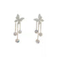 Fashion Jewelry Shiny Butterfly Rhinestone Drop Dangle Earrings Women Elegant Long Pearl Tassel Chain Pendant Party Jewelry